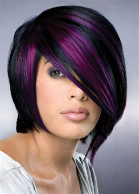 short black hair with purple highlights|short purple haircuts.